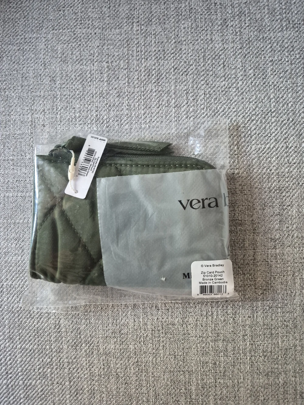 Vera Bradley Bronze Green Zip Card Pouch - Picture 3 of 4